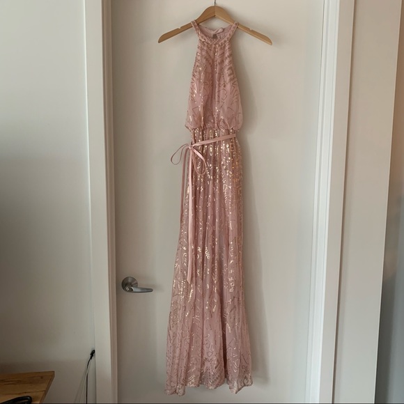 Angelina Faccenda 20475 - Blush Sequin Floor Length Dress Keyhole Back - size 4 - Picture 3 of 13